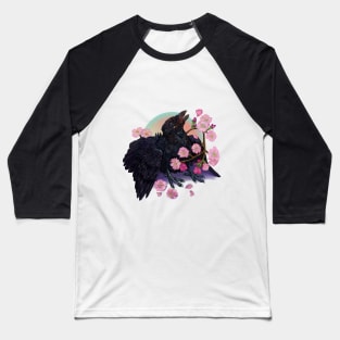 Fledgling Crow/Raven with Apple Blossoms Baseball T-Shirt